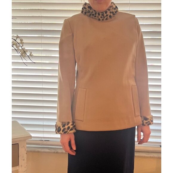 Jack Feit Coat Animal Print Vintage Union Made Fur Trim Size MED Tailored Chic - Picture 2 of 13